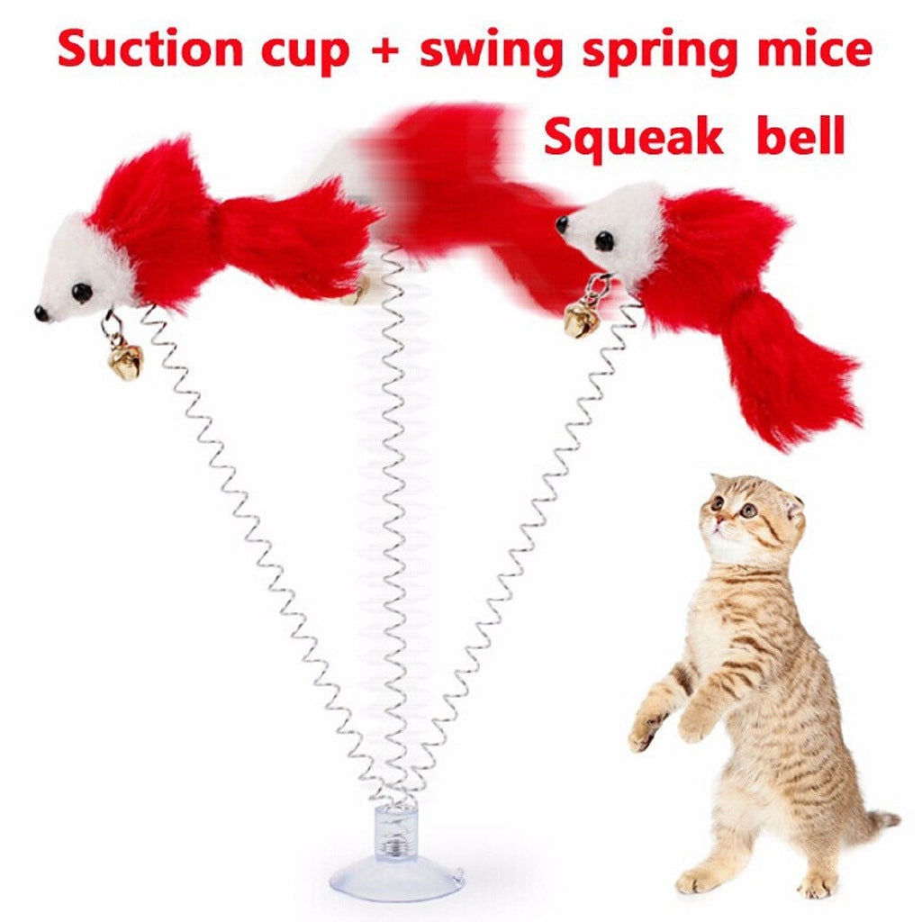 Yiwu cat toy factory Haqi pet Amazon cross-border suction cup spring bell mouse self-entertainment cat