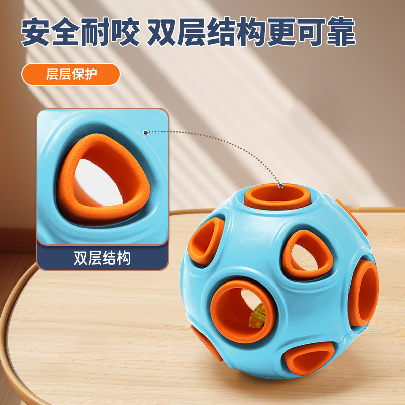 Double-layer dog toy ball with sound and light, natural rubber self-cleaning teeth, molar leakage pet toy ball
