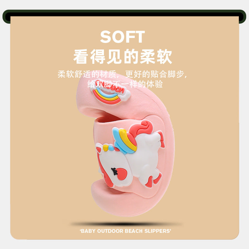 Children's slippers that feel like stepping on shit, summer girls' indoor home soft-soled cute unicorn baby little girl's slippers