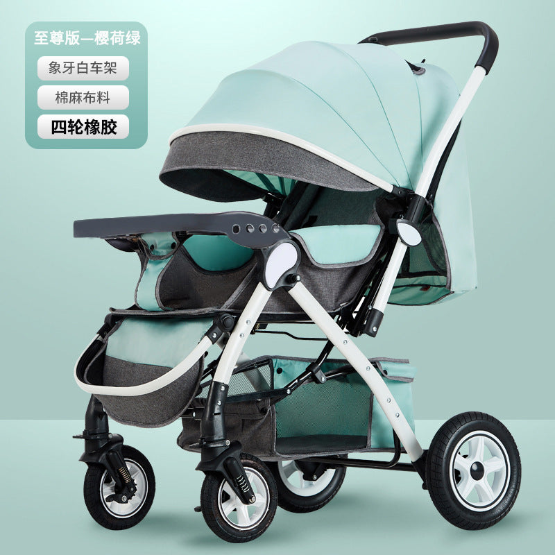 Baby stroller for children, lightweight and easy to fold, can sit and lie down with umbrella, good driver, four wheels and high view
