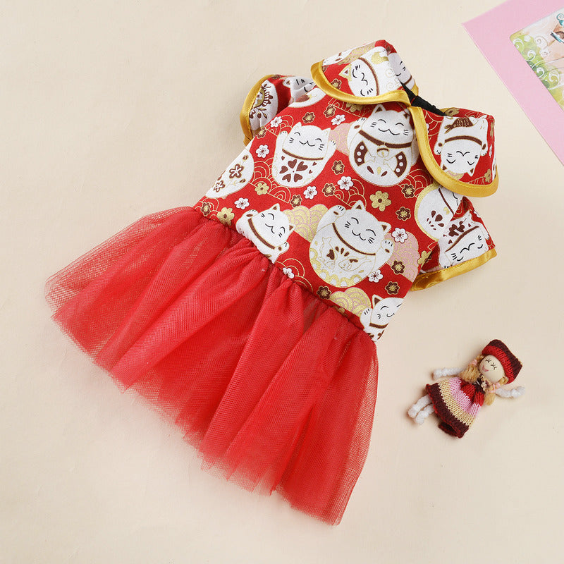 Pet clothes autumn and winter new warm festive Tang suit foreign trade dog clothes lucky cat elk New Year Christmas clothes