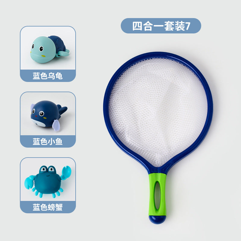 Douyin hot selling children's bathroom water swimming little penguin crab chain cool swim baby bath water toys