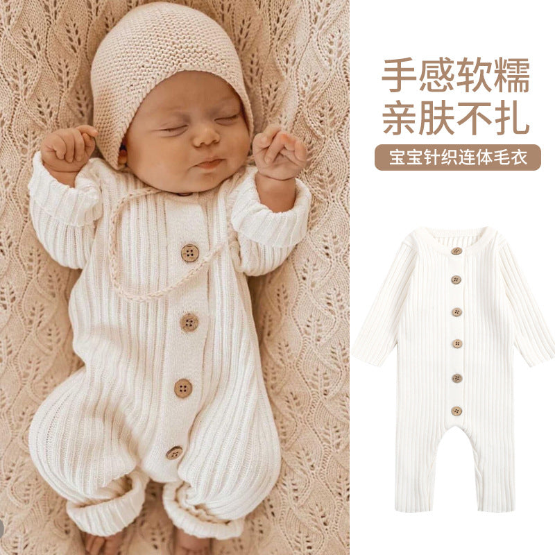 Baby clothes spring and autumn clothes a pure cotton knitted sweater jumpsuit male and female baby outdoor sweater romper crawling clothes