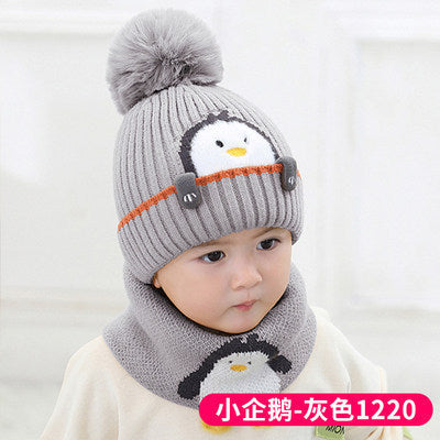 New autumn and winter children's warm hats cute bear double ball hats infant baby warm ear protection knitted wool hat