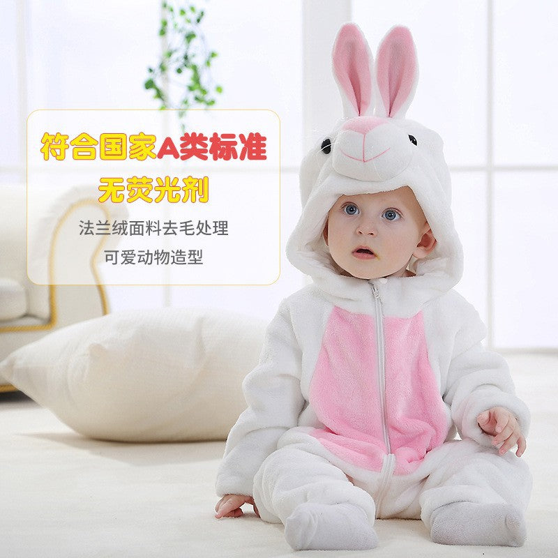 Male and female baby cartoon animal hat jumpsuit cross-border children's clothing cute ears flannel warm sleeping clothes