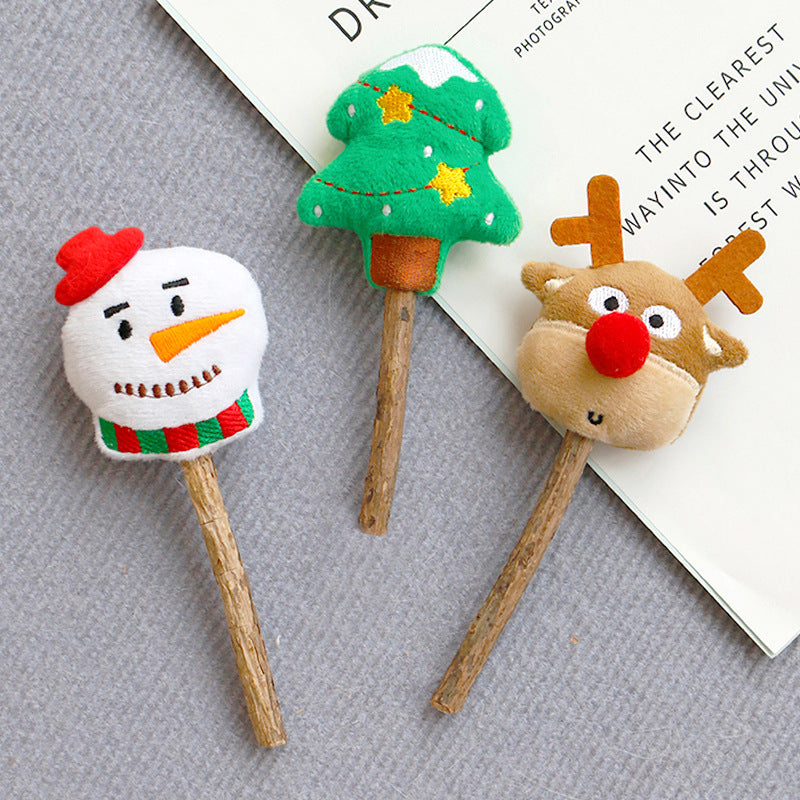 Pet Christmas cat toy snowman vent doll cat toy kitten wood Tianjiao teething stick pet supplies
