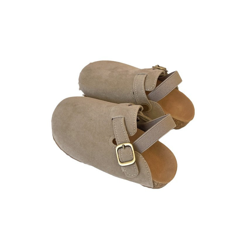 Korean version of girls' soft sole Birkenstocks soft sole empty back one-strap slippers children's grandma shoes round toe baby princess shoes