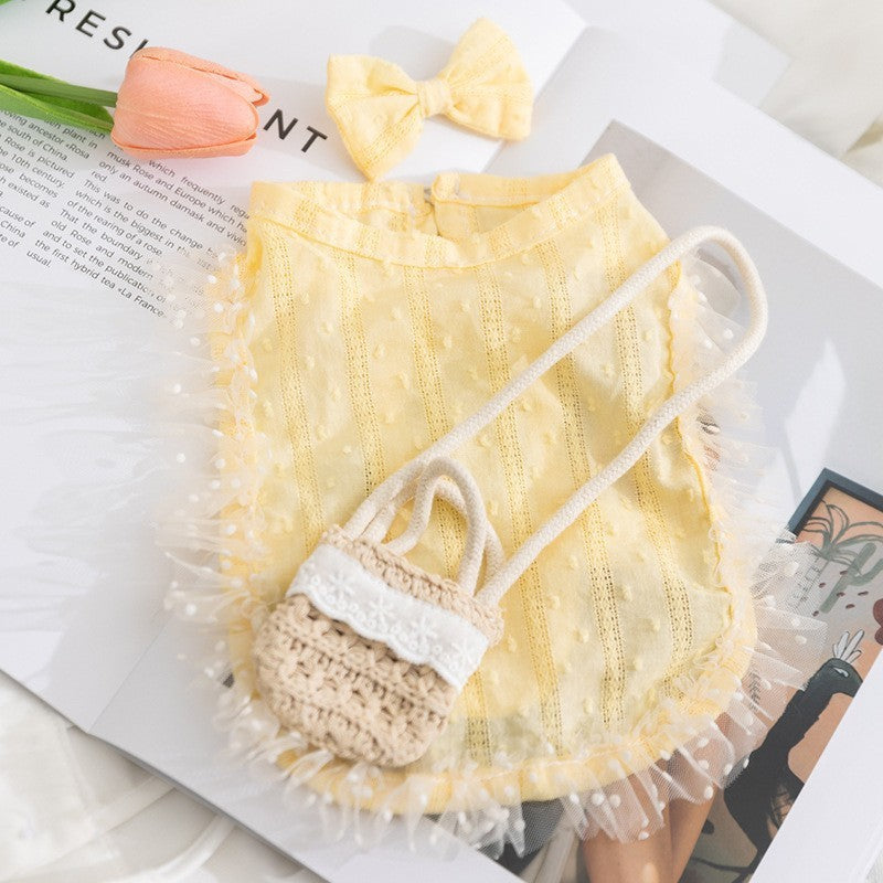 Three-dimensional small flower traction sling spring and summer thin dog clothes Teddy Yorkshire terrier small puppy pet clothes