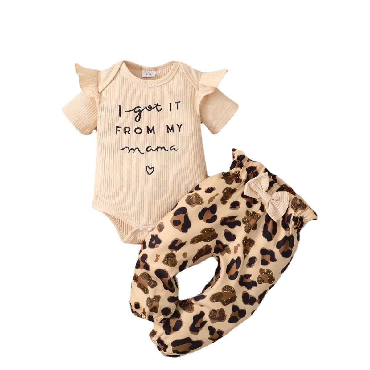 Amazon ebay new baby girl summer cute stylish knitted three-piece short-sleeved romper leopard print suit