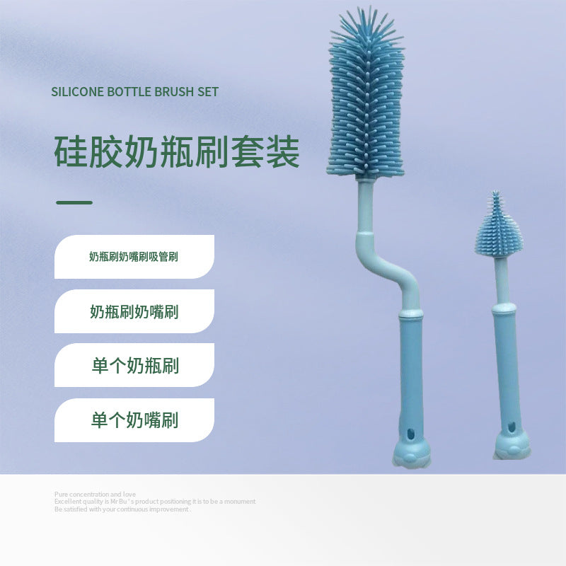 Multifunctional baby silicone bottle brush 360 degree rotating baby long handle pacifier brush can hang cup cleaning brush