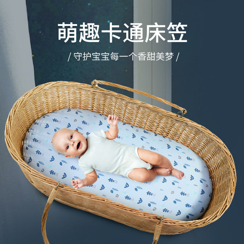 Manufacturers wholesale baby polyester cotton knitted cartoon printed bed sheet baby cradle bed sheet small size mattress cover