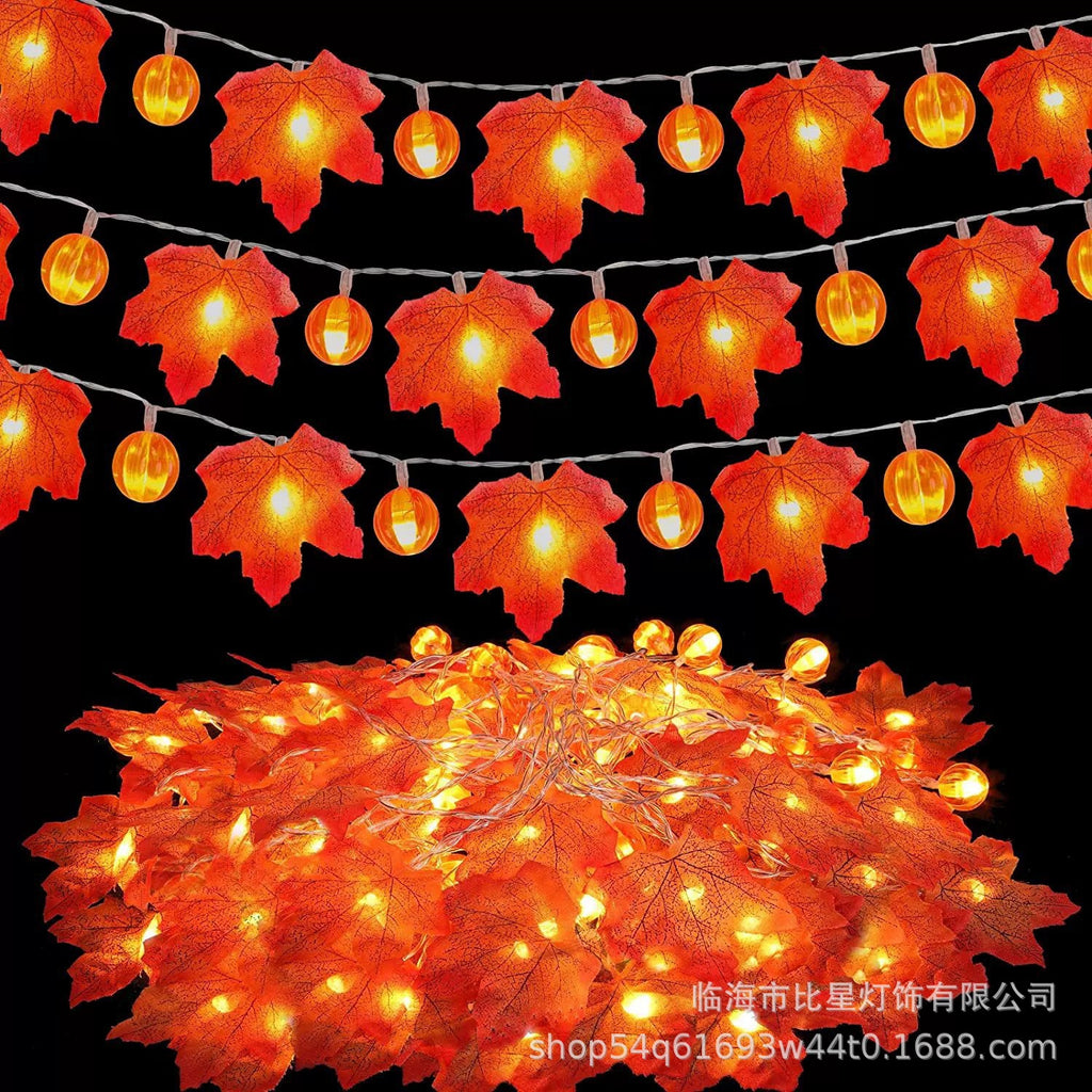 Cross-border maple leaf pumpkin LED light string Halloween room courtyard party decoration lights simulation leaf string lights