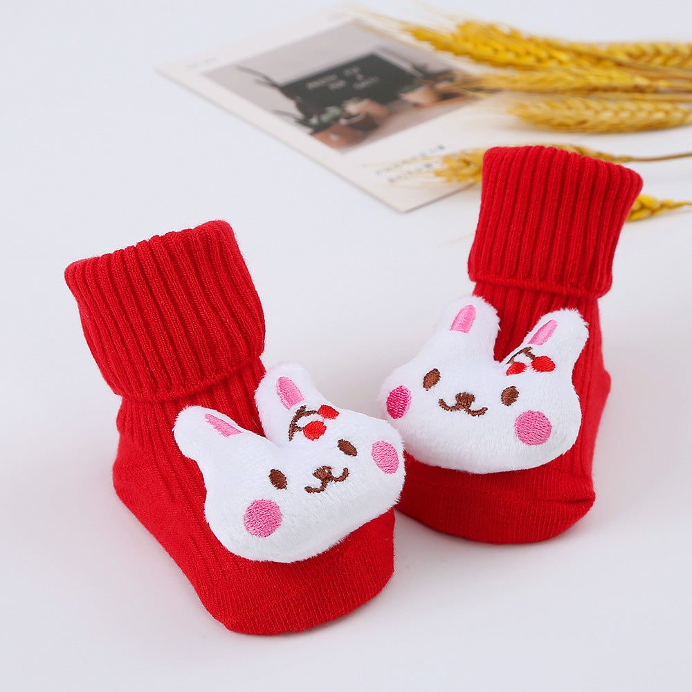 2023 new double needle cute cartoon doll socks baby mid-tube socks children's glue floor socks non-slip INS