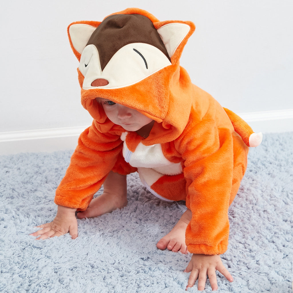 MICHLEY children's animal jumpsuit baby fox shape jumpsuit cross-border high-quality flannel crawling suit