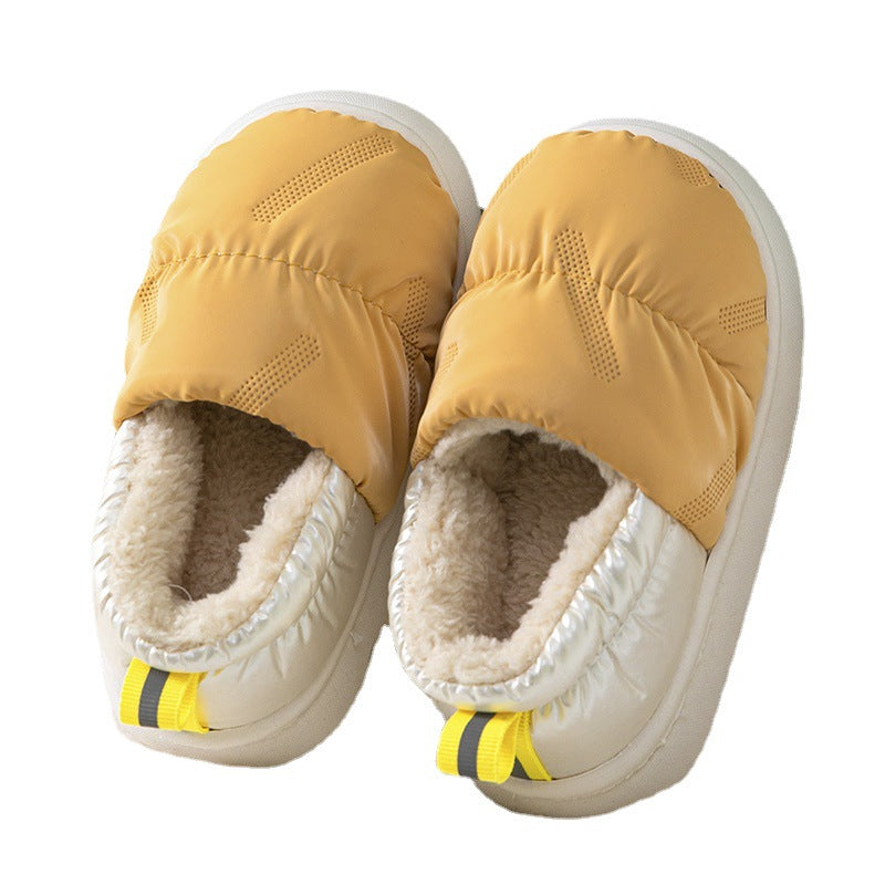 Children's cotton slippers for winter with heels, waterproof and non-slip, small, medium and large boys and girls, thick soft sole, plus velvet, warm baby cotton shoes