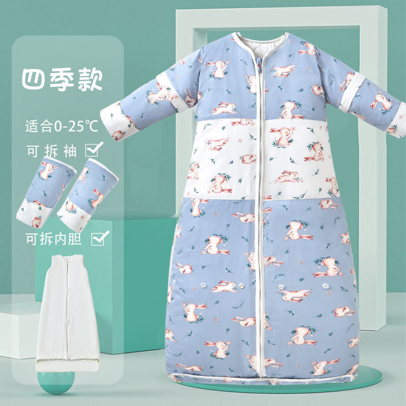 2025 new children's sleeping bag spring and autumn winter pure cotton thickened medium and large children's baby clothes style anti-kick sleeping bag
