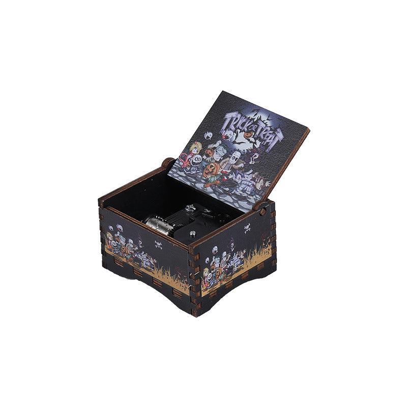 Halloween music box classical carving diy wooden hand-cranked music box boutique handicraft gift gift spot