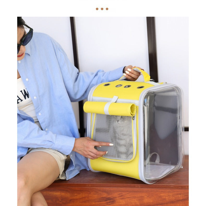 Square folding cat bag new style cat and puppy portable pet box breathable three-dimensional transparent shoulder pet bag