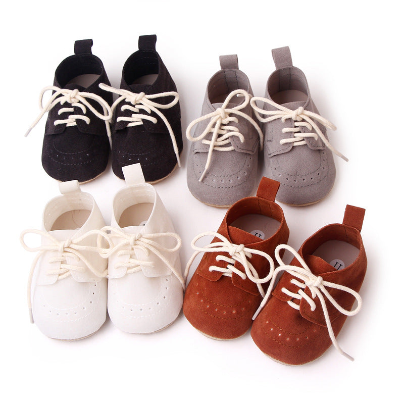 British Style Nubuck Leather Shoes Baby Non-Slip Toddler Shoes Front Lace Up Baby Shoes Wholesale BC2304