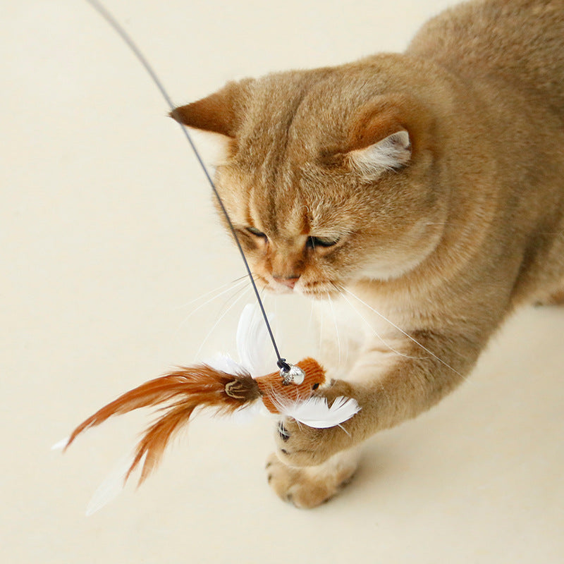 Factory spot wholesale simulation bird suction cup feather long wire long rod cat toy stick replacement head cat toy pet