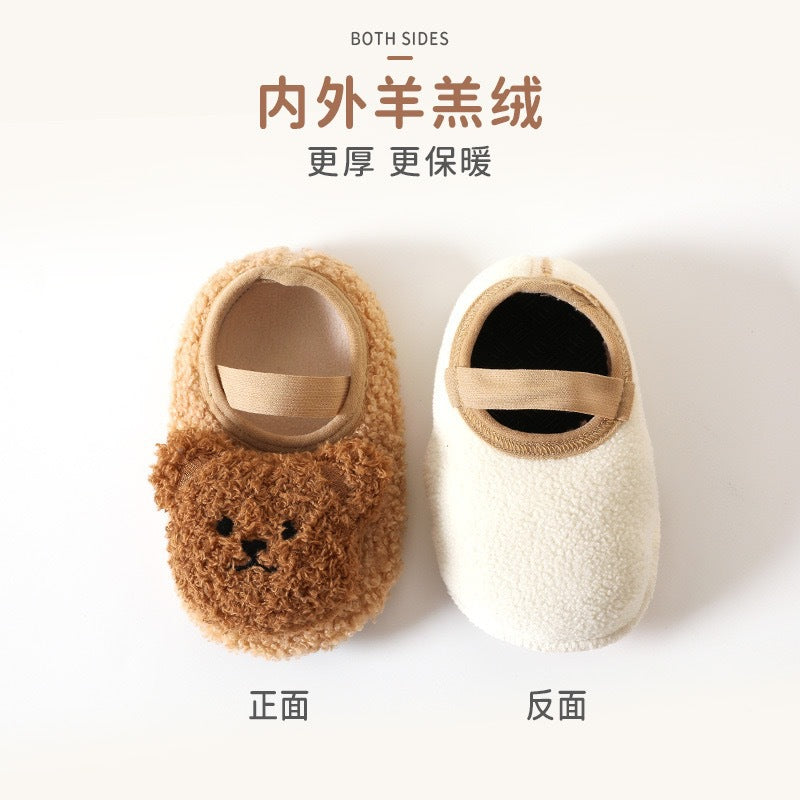 Floor socks baby shoes autumn and winter children's boys plus velvet thick non-slip soft sole toddler home pure cotton newborn