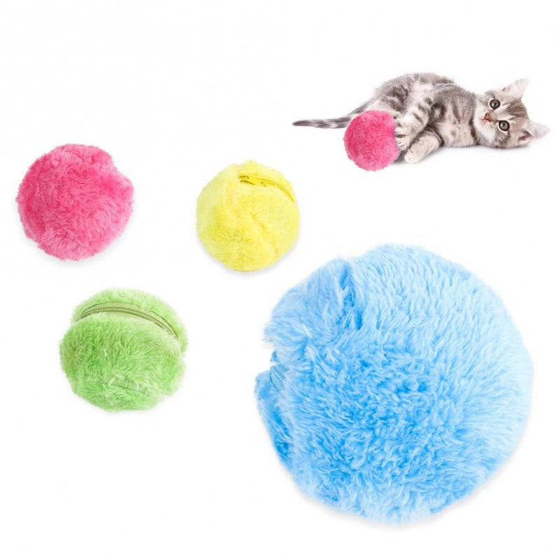 Pet dog cat plush rolling toy plush ball rolling ball fur ball smart dust removal toy rolling ball
