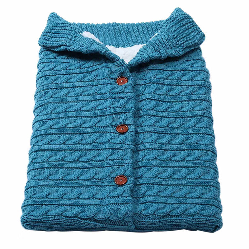 Autumn and winter baby stroller sleeping bag European and American new button sleeping bag baby wool knitted plus velvet thick warm sleeping bag