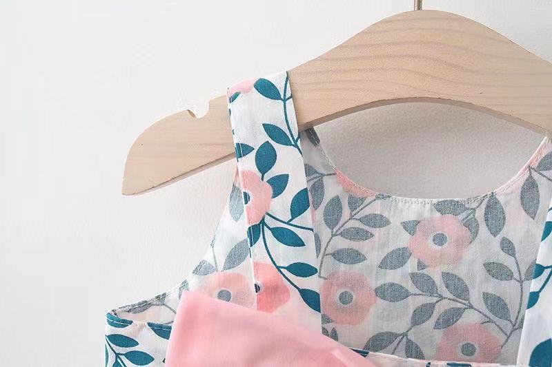 Summer 2022 new Korean version of the sling dress female baby print bowknot princess dress one piece on behalf of 1070