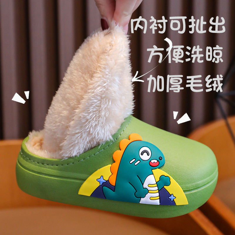 Winter waterproof, non-slip and warm for kids girls cartoon parent-child furry boys baby children cotton slippers