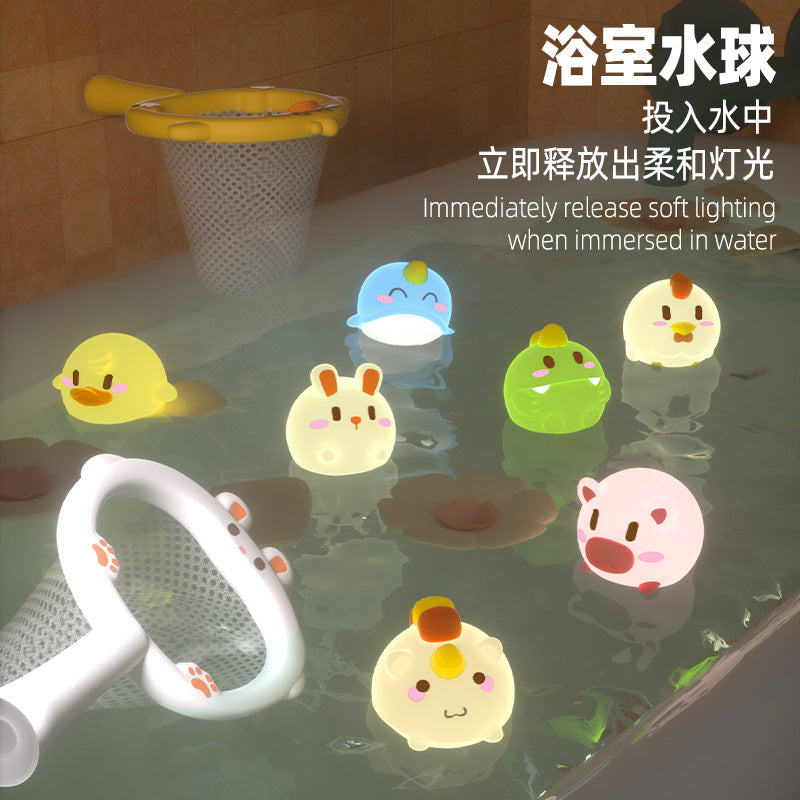 Cross-border baby bath toys baby net fishing little yellow duck children's swimming bathroom water play light toys 0-3 years old
