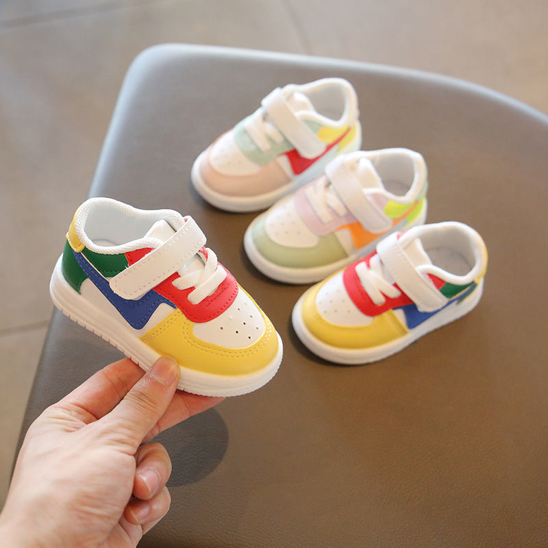 Children's spring and autumn white shoes breathable boys' toddler shoes color matching children's girls soft sole baby shoes