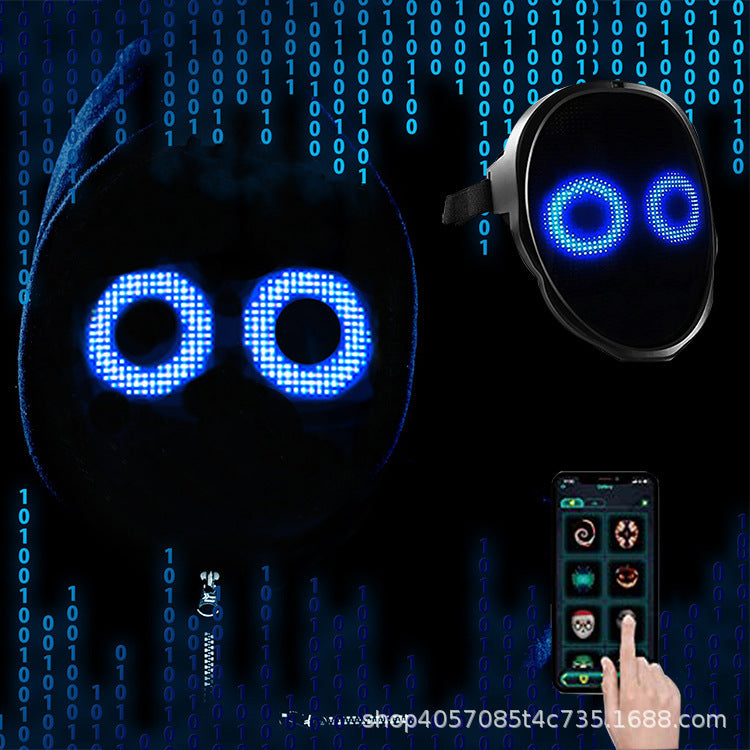 Cross-border new Halloween full-color LED light-emitting mask face-changing mask party bar props APP editing props