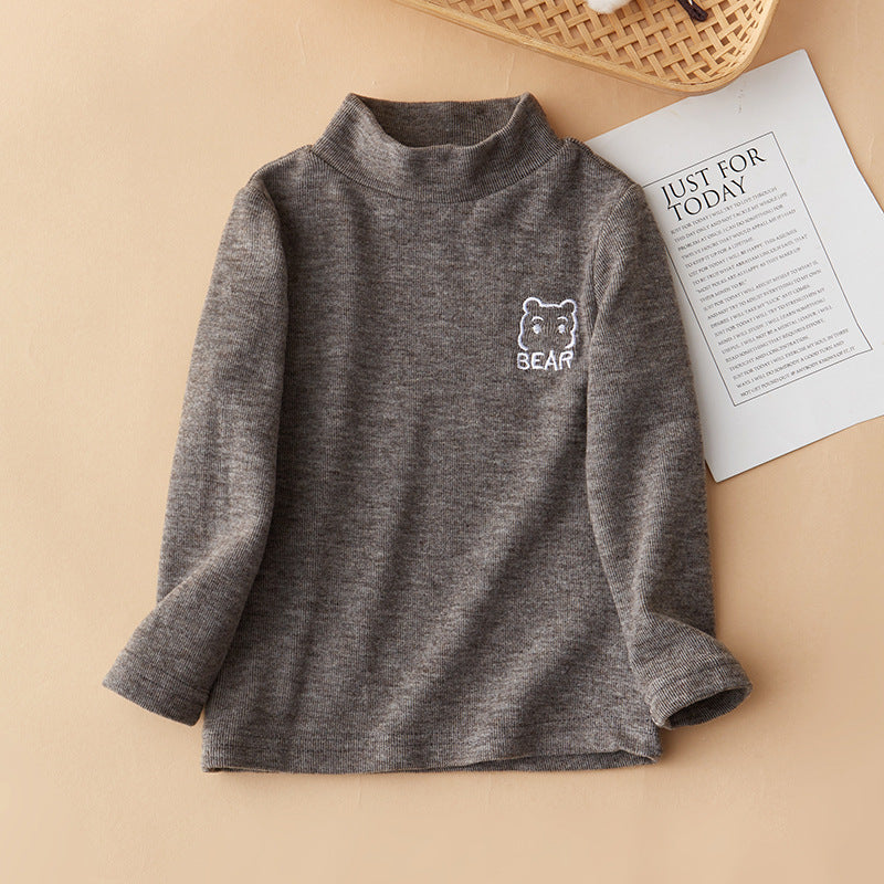 Children's thin fleece boys and girls half-high collar warm inner tops small and medium-sized children's baby T-shirts long-sleeved bottoming shirts trendy