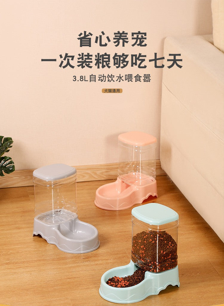 Pet automatic feeder, cat drinking bowl, cat bowl, large capacity dog bowl, 3.8L combination food storage bucket, pet supplies