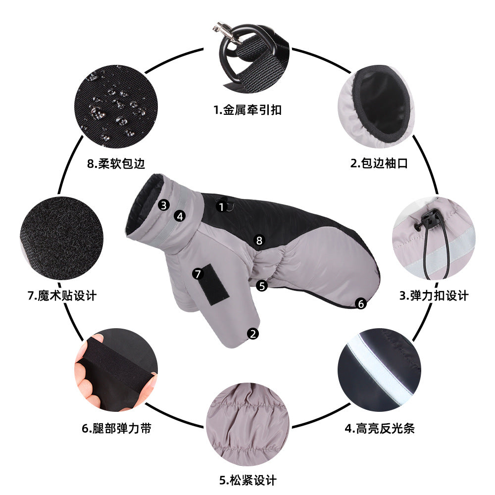 Autumn and winter new big dog clothes reflective warm dog down jacket winter dog pet clothes plus cotton waterproof wholesale