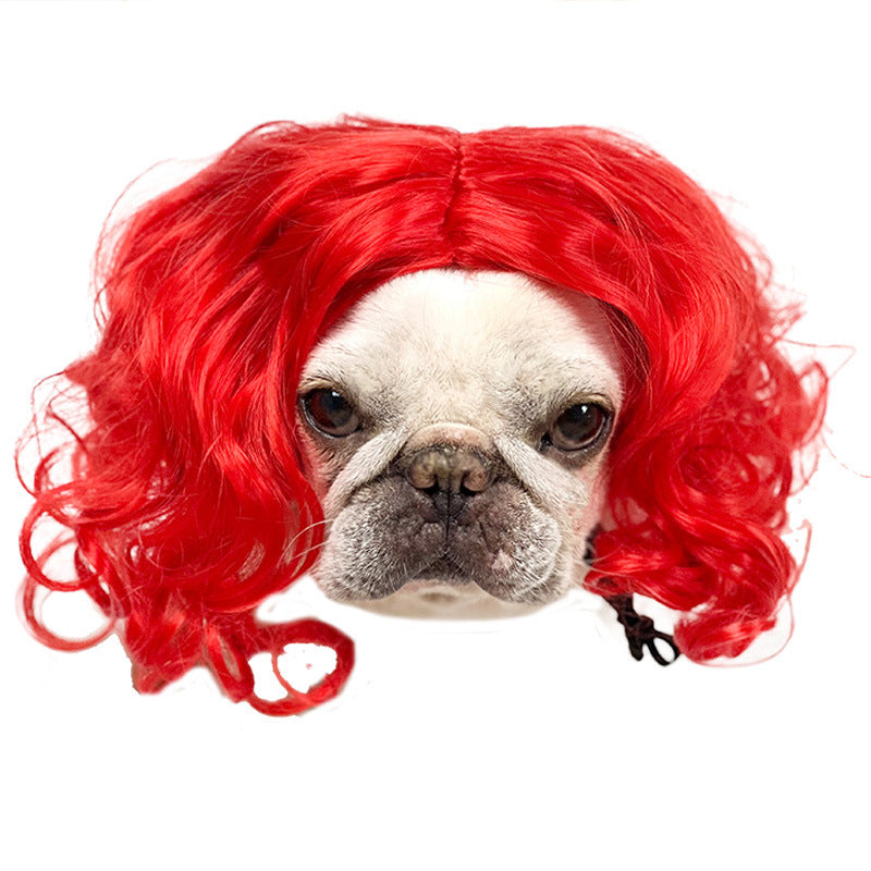 Factory direct sales cross-border pet hot-selling pet wigs dog wigs Halloween pet accessories curly hair straight hair
