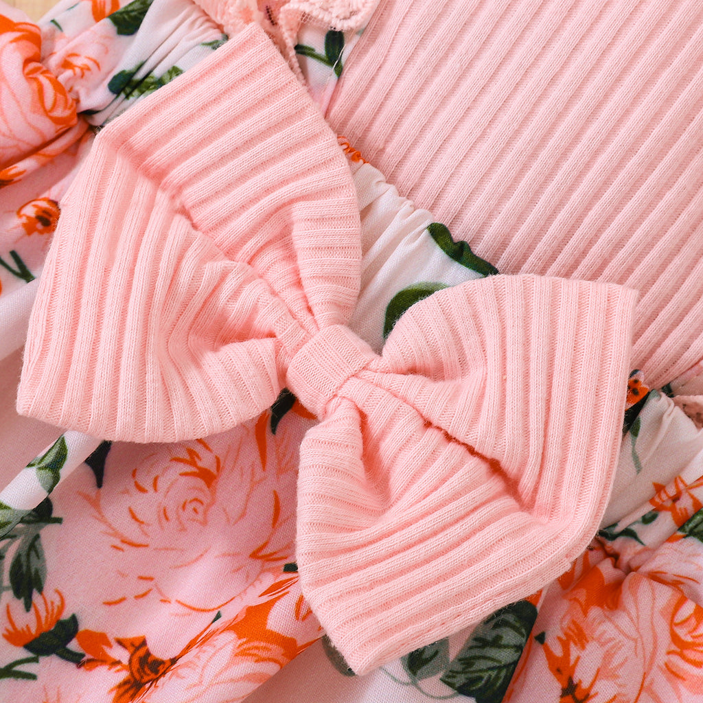 Baoxin cross-border children's clothing wholesale baby girl autumn new lace cotton pit strips splicing flowers full print one-piece romper