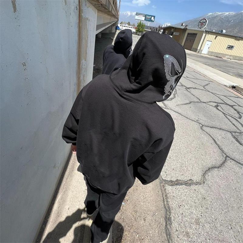 2022 Halloween cross-border new European and American autumn and winter men and women Y2K trend rhinestone loose hooded cardigan sweater