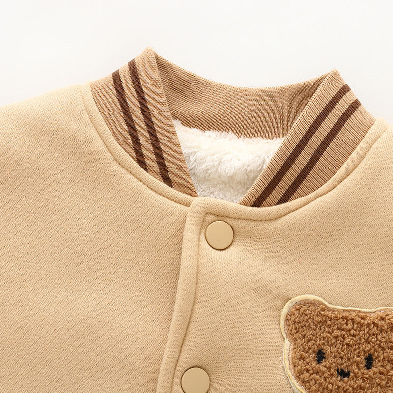 Baby Clothes Plus Velvet Baseball Jacket Cotton Coat Autumn and Winter Clothes for Girls and Boys Thick Tops Children's Sweatshirts