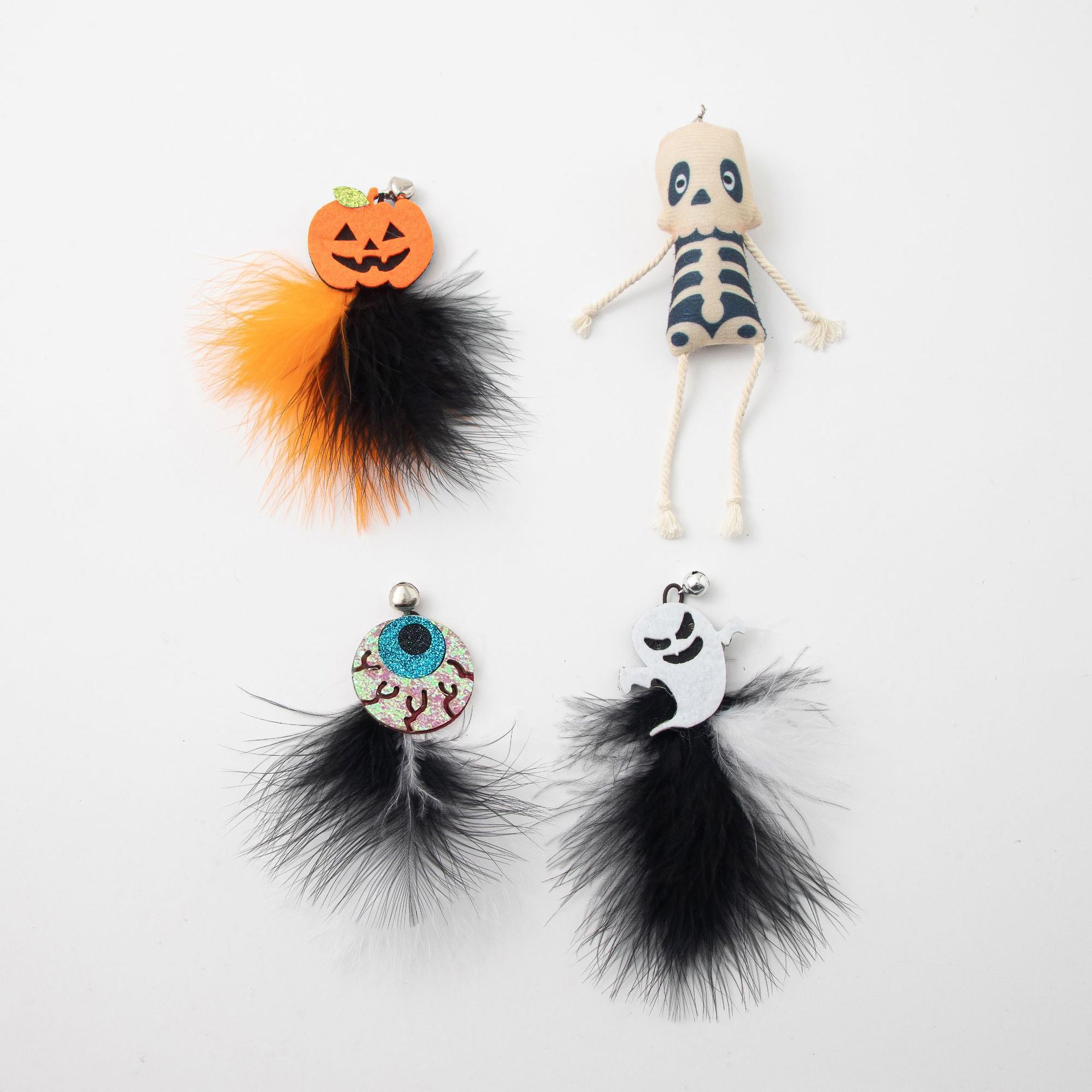 Cross-border new Halloween cat toys new cat teaser pumpkin ghost feather bell plastic cat toy manufacturer