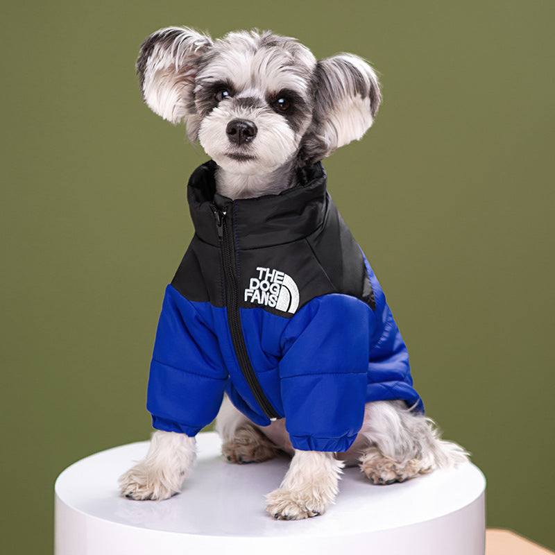 Pet clothes trendy brand dog face cotton coat windproof and rainproof dog clothes for medium and large dogs winter warm cotton coat jacket