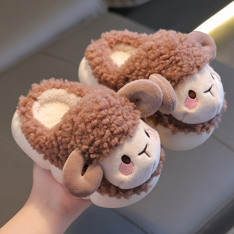 Children's cotton slippers autumn and winter 2023 new boys and girls indoor heels home warm baby fur slippers