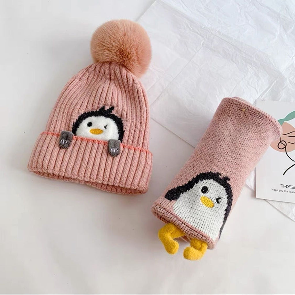 Children's hat scarf set for boys and girls winter warm cotton lining wool hat baby two-piece hat
