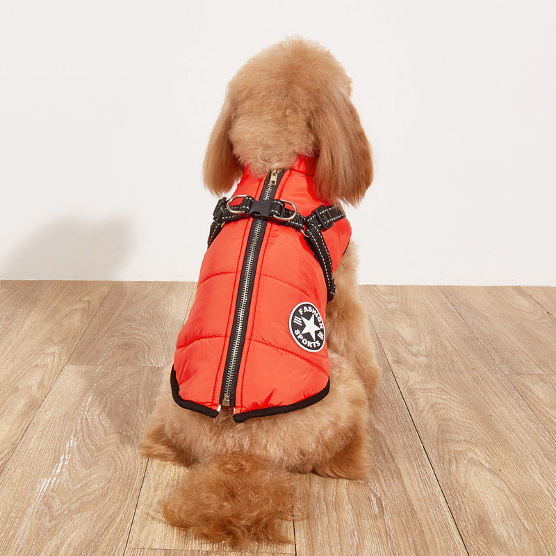 Cross-border exclusively for pet clothes autumn and winter warm dog cotton coat plus velvet thickened reflective strap clothes pet supplies