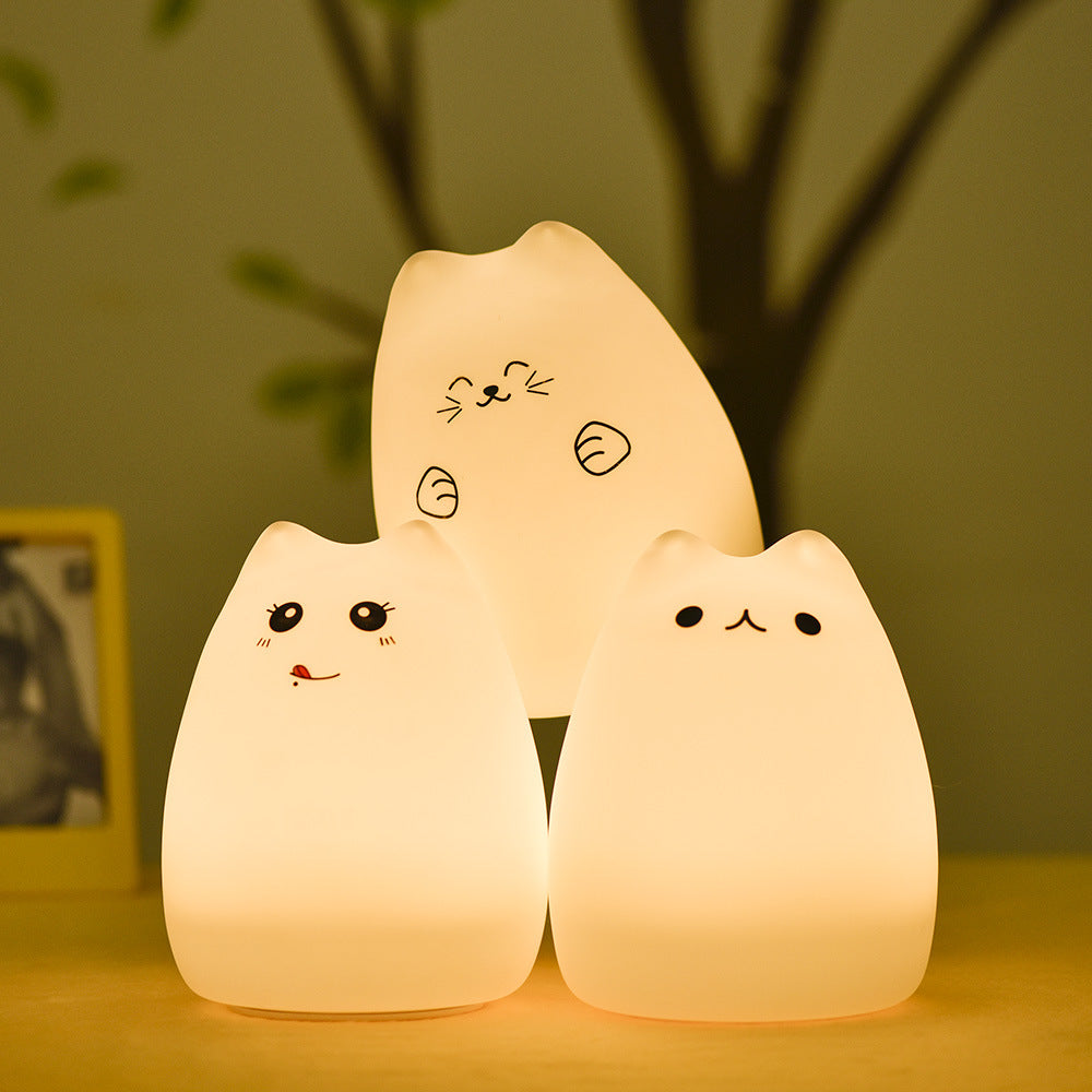 Cartoon cat silicone lamp Colorful color changing silicone animal lamp Desktop patting night light