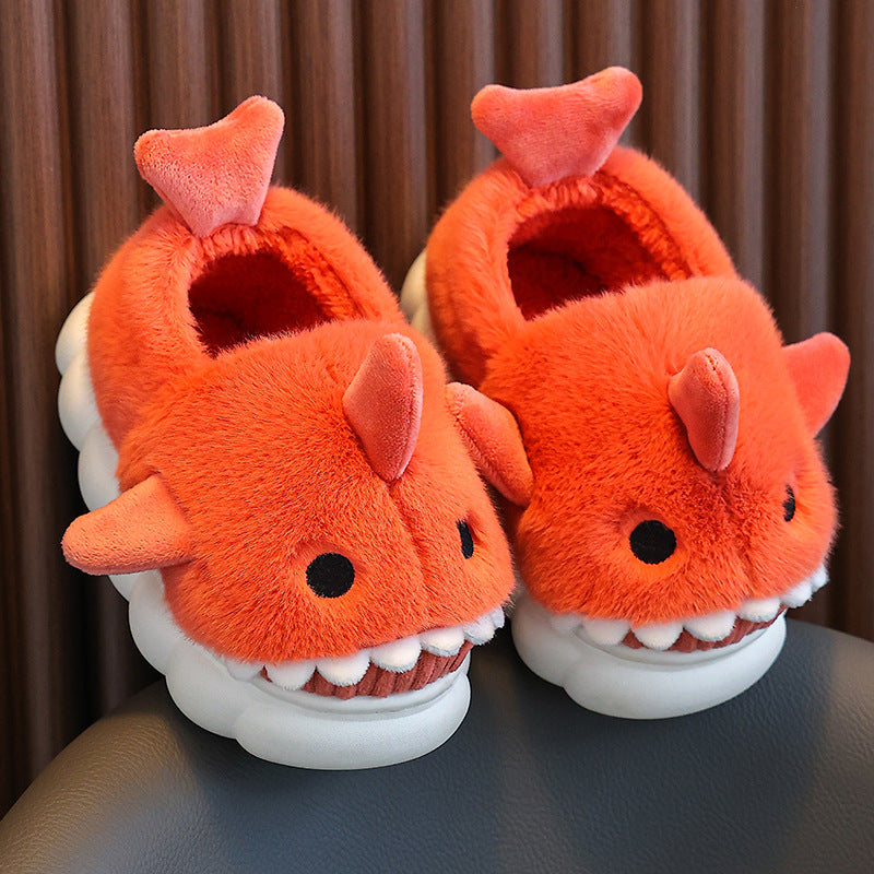Children's cotton slippers autumn and winter waterproof home indoor non-slip boys cute shark pattern baby child cotton slippers