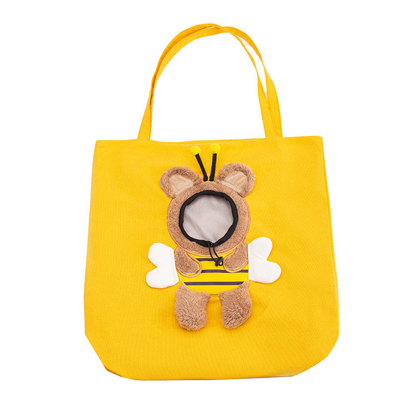 Cute canvas outing bag with exposed head and bee shape cat bag shoulder bag small dog handbag pet dog bag