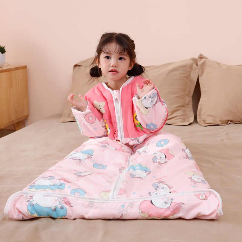 2025 new children's sleeping bag spring and autumn winter pure cotton thickened medium and large children's baby clothes style anti-kick sleeping bag