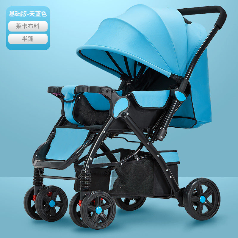 Baby stroller for children, lightweight and easy to fold, can sit and lie down with umbrella, good driver, four wheels and high view