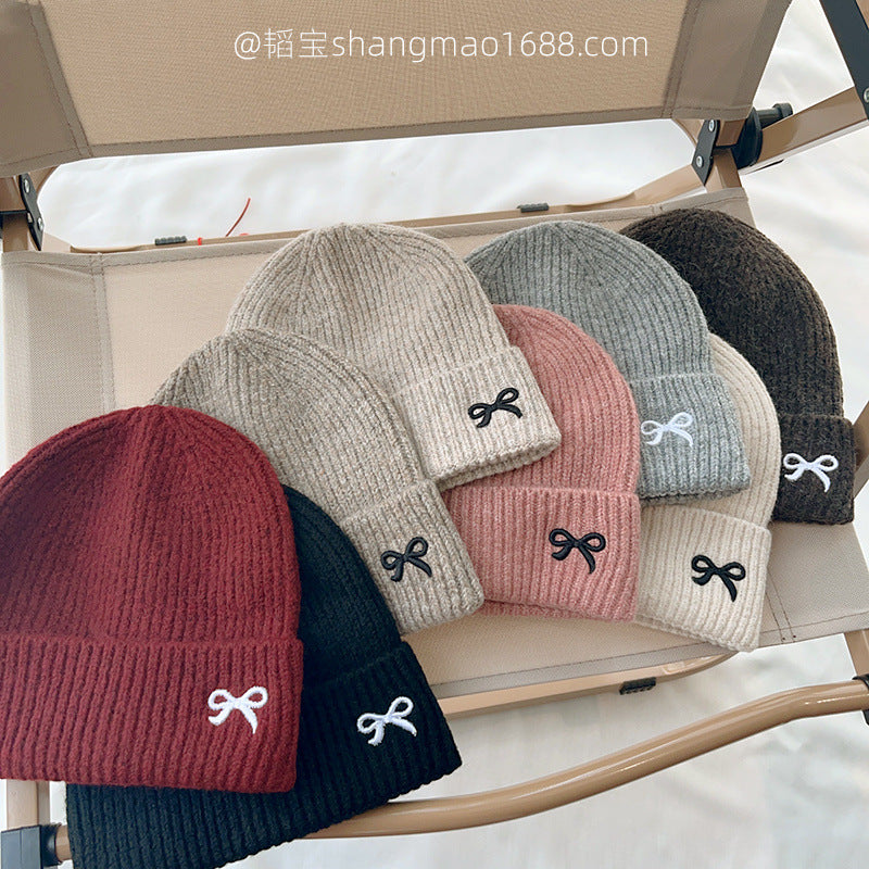 2025 new children's knitted hat winter embroidery cotton yarn hat baby girl casual all-match outdoor warm cold hat
